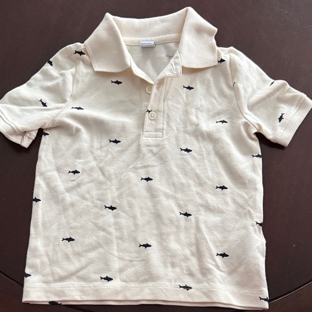 Old Navy Beige Polo with Shark Pattern